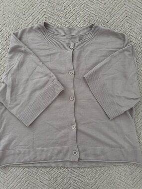 Women's Lightweight Taupe Button-Front Sweater Cardigan